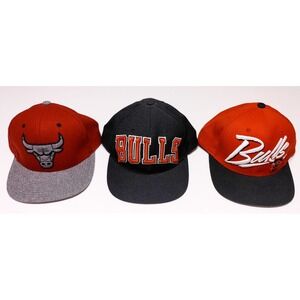 Lot of 3 CHICAGO BULLS Hats Mitchell & Ness Adidas Snapback‎ Leather Loop Red